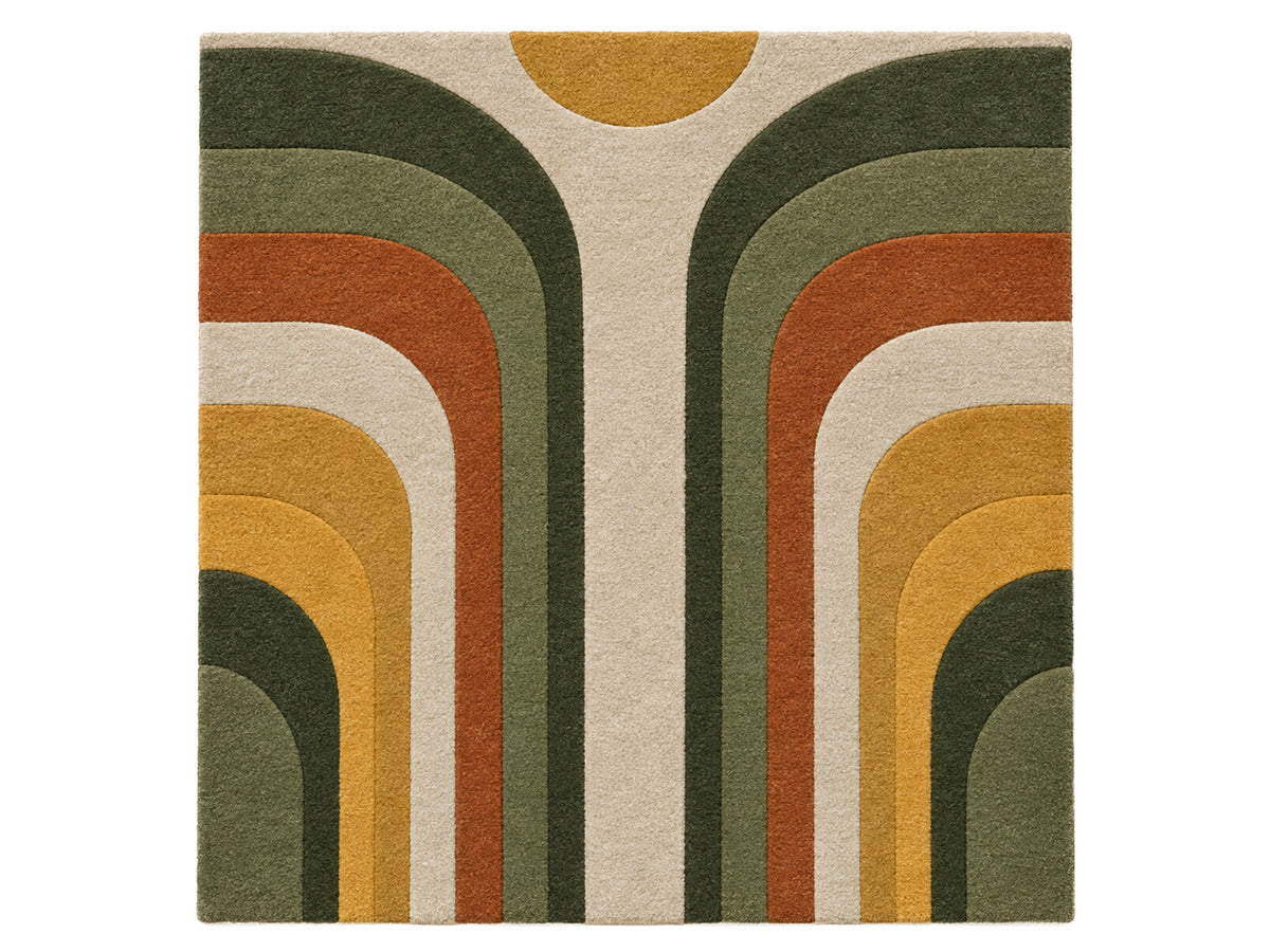 Olive Green Mustard Retro Arch Hand-Tufted Wool Rug