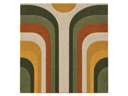 Olive Green Mustard Retro Arch Hand-Tufted Wool Rug