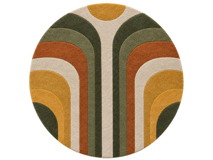 Olive Green Mustard Retro Arch Hand-Tufted Wool Rug