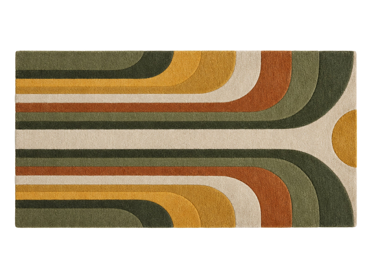 Olive Green Mustard Retro Arch Hand-Tufted Wool Rug
