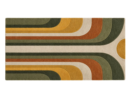 Olive Green Mustard Retro Arch Hand-Tufted Wool Rug