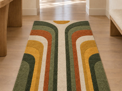 Olive Green Mustard Retro Arch Hand-Tufted Wool Rug