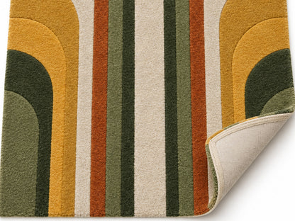 Olive Green Mustard Retro Arch Hand-Tufted Wool Rug