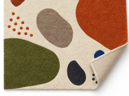 Ivory Abstract Pebble Hand-Tufted Wool Rug | Blue & Burnt Orange
