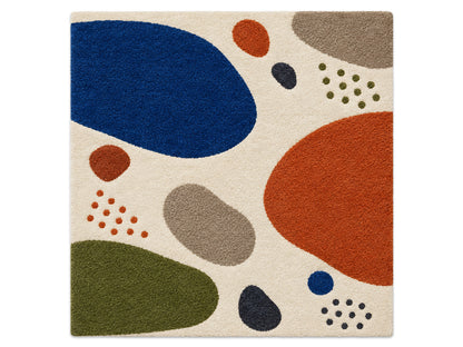 Ivory Abstract Pebble Hand-Tufted Wool Rug | Blue & Burnt Orange