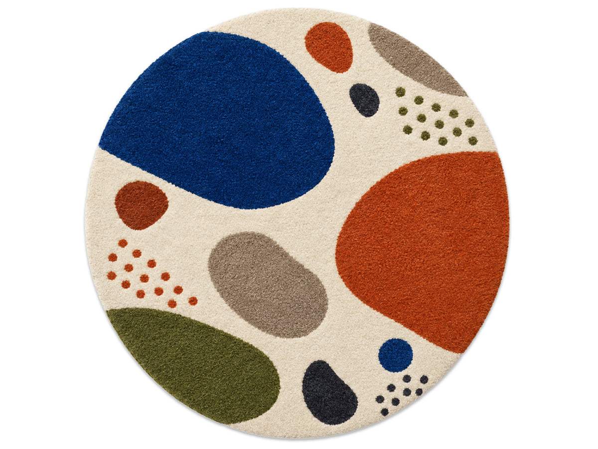 Ivory Abstract Pebble Hand-Tufted Wool Rug | Blue & Burnt Orange