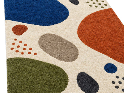 Ivory Abstract Pebble Hand-Tufted Wool Rug | Blue & Burnt Orange