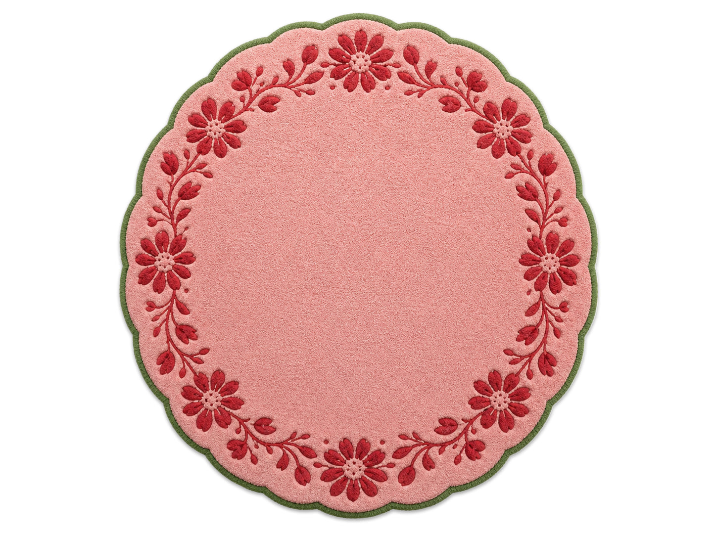 Hand Tufted Pink Floral Rug | Scalloped Wool Area Rug | Cottagecore Home Decor