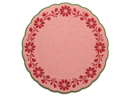 Hand Tufted Pink Floral Rug | Scalloped Wool Area Rug | Cottagecore Home Decor