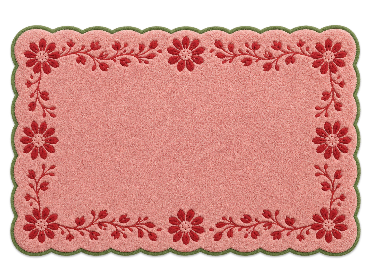 Hand Tufted Pink Floral Rug | Scalloped Wool Area Rug | Cottagecore Home Decor