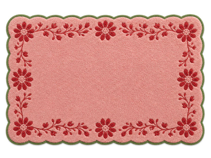 Hand Tufted Pink Floral Rug | Scalloped Wool Area Rug | Cottagecore Home Decor