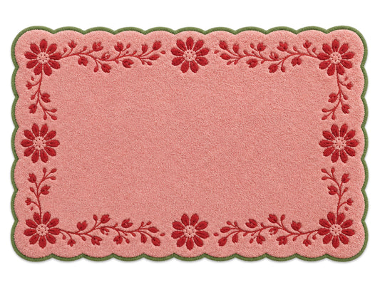 Hand Tufted Pink Floral Rug | Scalloped Wool Area Rug | Cottagecore Home Decor