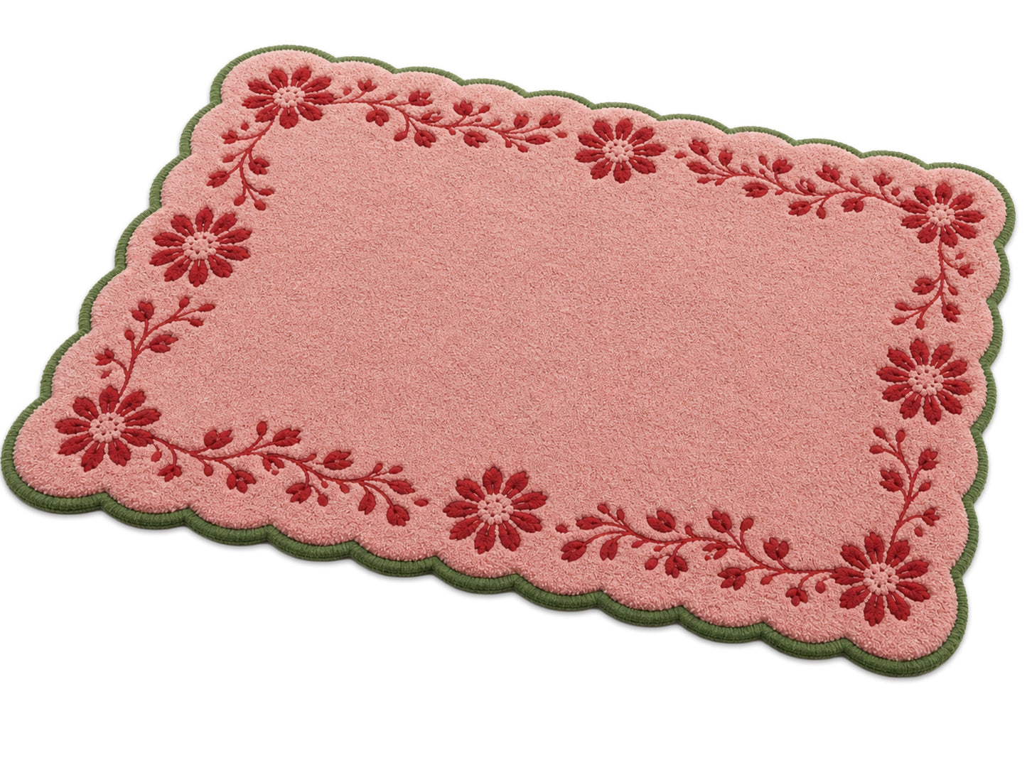 Hand Tufted Pink Floral Rug | Scalloped Wool Area Rug | Cottagecore Home Decor
