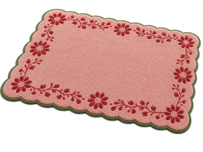 Hand Tufted Pink Floral Rug | Scalloped Wool Area Rug | Cottagecore Home Decor