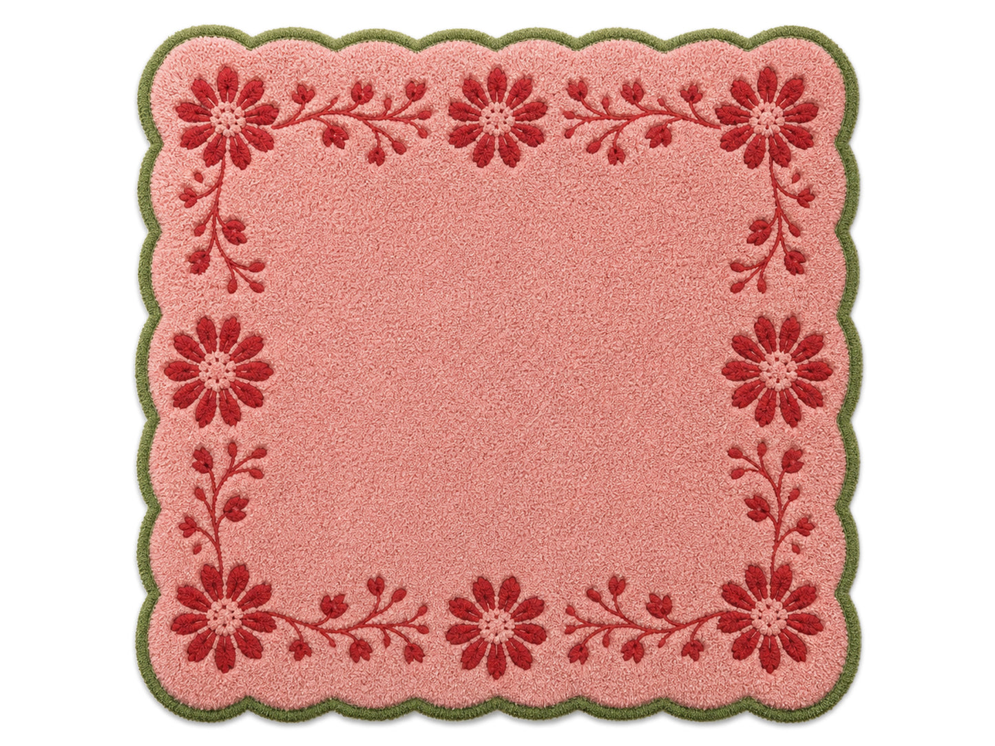Hand Tufted Pink Floral Rug | Scalloped Wool Area Rug | Cottagecore Home Decor