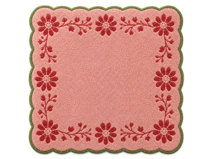 Hand Tufted Pink Floral Rug | Scalloped Wool Area Rug | Cottagecore Home Decor