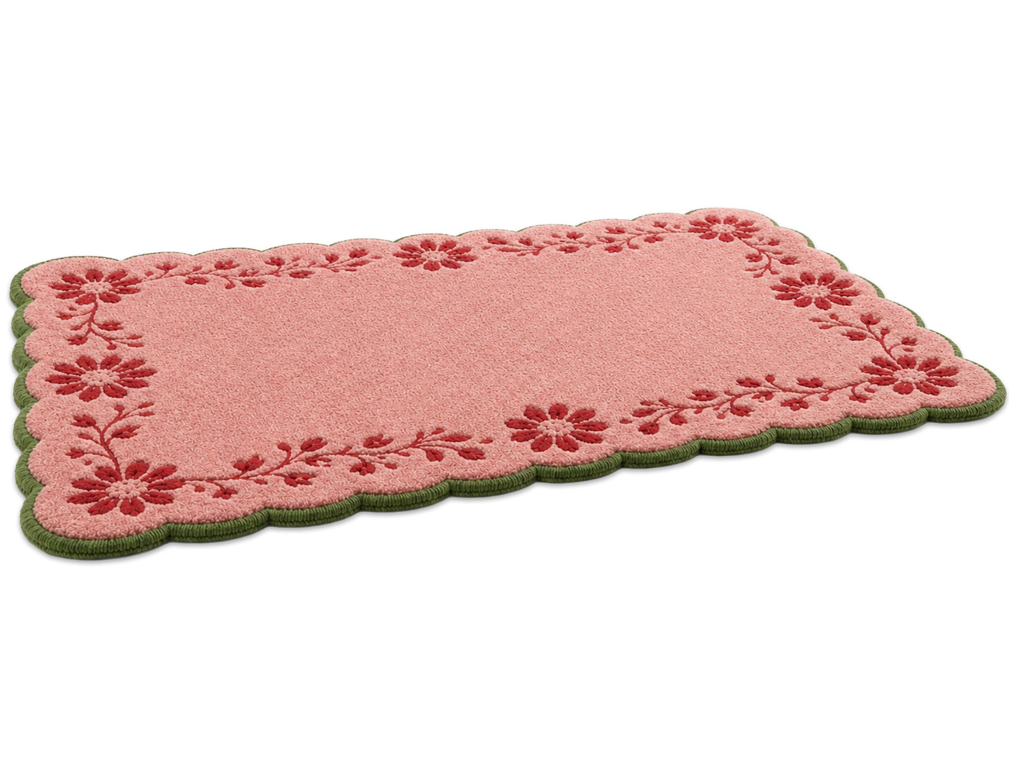 Hand Tufted Pink Floral Rug | Scalloped Wool Area Rug | Cottagecore Home Decor