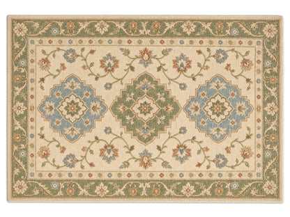 Hand Tufted Wool Rug |Ivory & Sage Green | Traditional Floral Medallion Area Rug