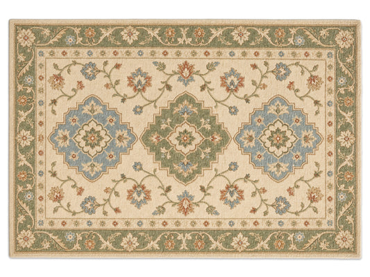Hand Tufted Wool Rug |Ivory & Sage Green | Traditional Floral Medallion Area Rug