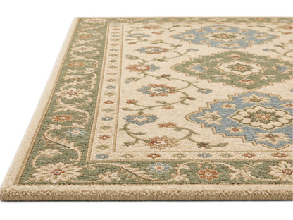 Hand Tufted Wool Rug |Ivory & Sage Green | Traditional Floral Medallion Area Rug