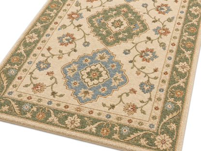 Hand Tufted Wool Rug |Ivory & Sage Green | Traditional Floral Medallion Area Rug