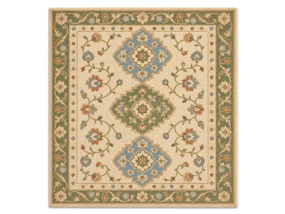 Hand Tufted Wool Rug |Ivory & Sage Green | Traditional Floral Medallion Area Rug