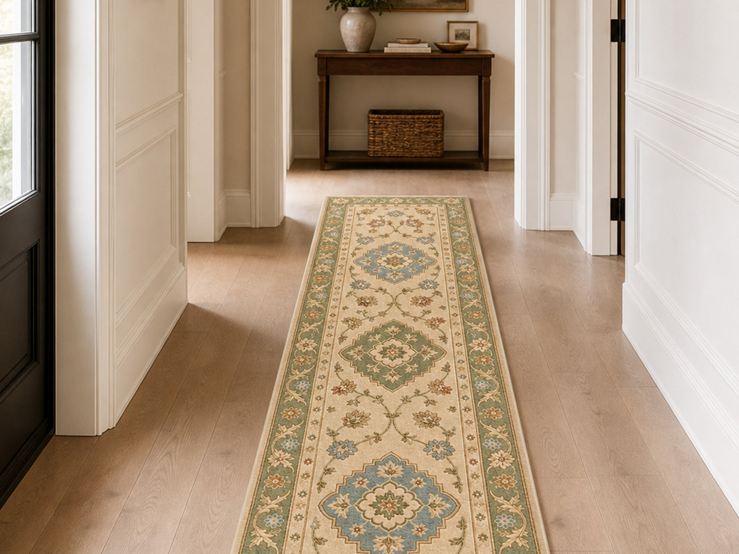 Hand Tufted Wool Rug |Ivory & Sage Green | Traditional Floral Medallion Area Rug