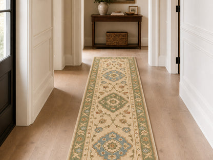 Hand Tufted Wool Rug |Ivory & Sage Green | Traditional Floral Medallion Area Rug