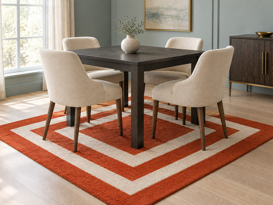 Handmade Modern Rug | Border Design in Orange & Ivory