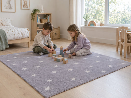 PB Starry Skies Wool Rug | Grey Geometric Star Area Rug
