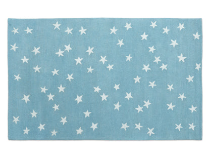 Hand Tufted Wool Blue Star Rug 9x12 | Kids Nursery Area Rug | Modern Baby Room Decor