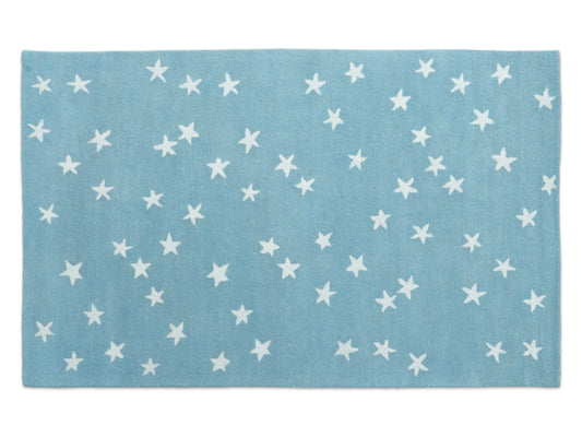 Hand Tufted Wool Blue Star Rug 9x12 | Kids Nursery Area Rug | Modern Baby Room Decor