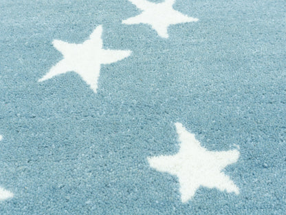 Hand Tufted Wool Blue Star Rug 9x12 | Kids Nursery Area Rug | Modern Baby Room Decor