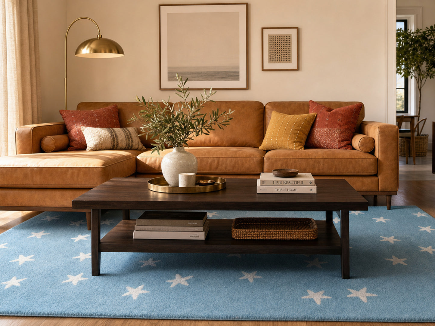 PB Star Wool Rug For Kids Room, Bedroom Area Rug | Light Blue Color