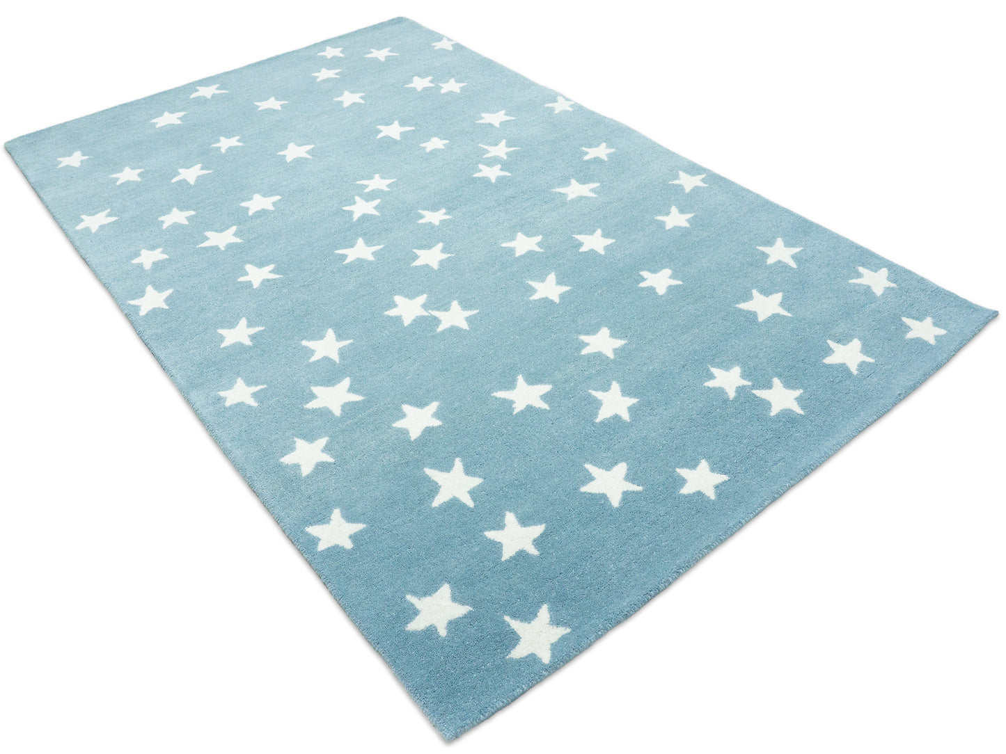 PB Star Wool Rug For Kids Room, Bedroom Area Rug | Light Blue Color