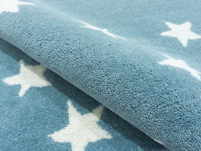 PB Star Wool Rug For Kids Room, Bedroom Area Rug | Light Blue Color