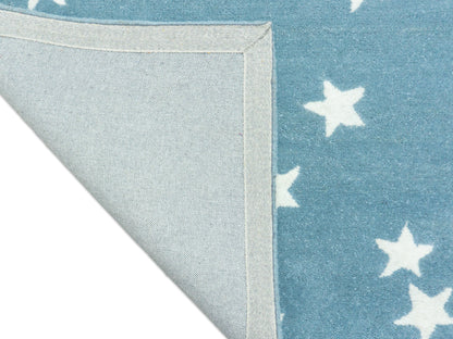 PB Star Wool Rug For Kids Room, Bedroom Area Rug | Light Blue Color