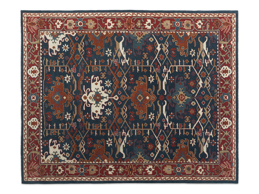 Handmade Traditional Rug | Oriental Design in Blue & Red 8x10