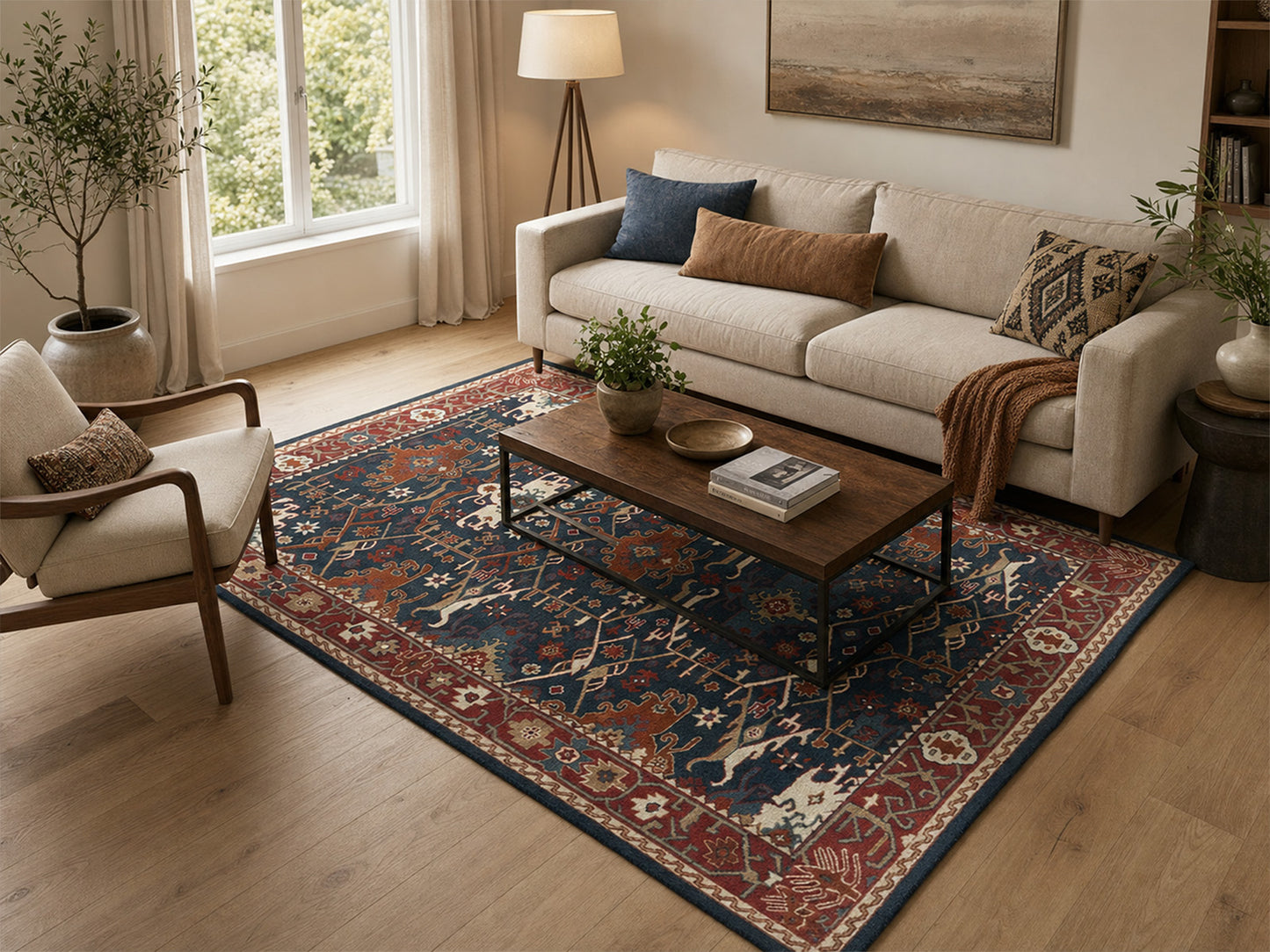 Handmade Traditional Rug | Oriental Design in Blue & Red 8x10