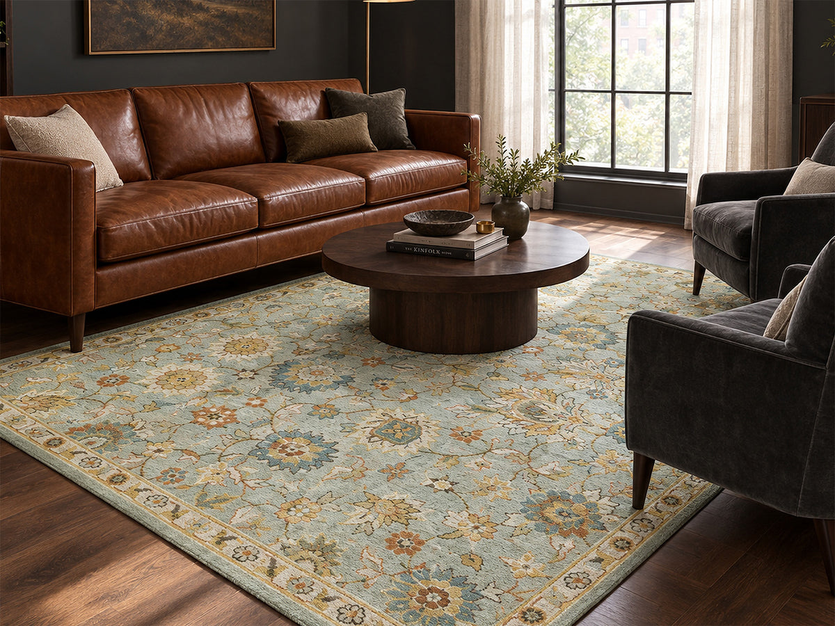 Handmade Traditional Floral Rug | Floral Design in Light Blue