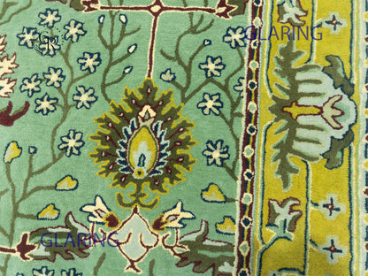 Handmade Wool Oushak Rug | Sage Green & Gold Floral Rug