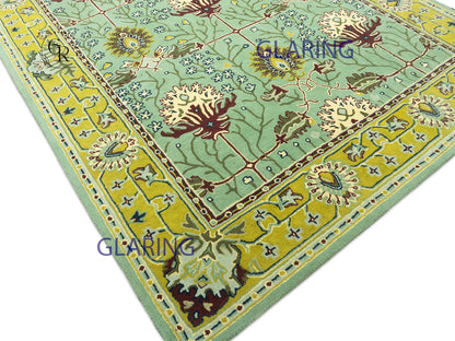 Handmade Wool Oushak Rug | Sage Green & Gold Floral Rug