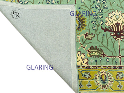 Handmade Wool Oushak Rug | Sage Green & Gold Floral Rug