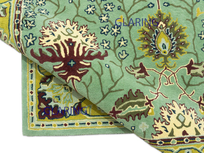 Handmade Wool Oushak Rug | Sage Green & Gold Floral Rug