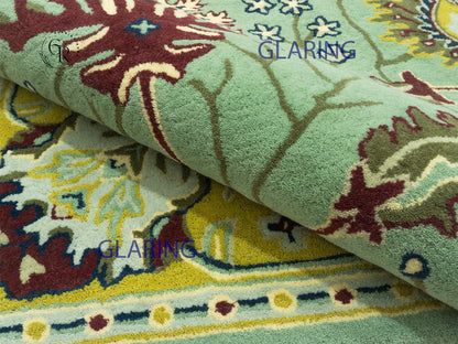 Handmade Wool Oushak Rug | Sage Green & Gold Floral Rug
