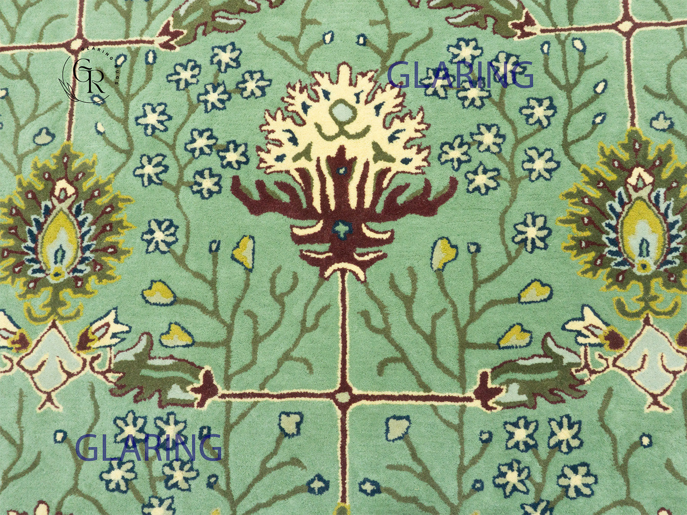 Handmade Wool Oushak Rug | Sage Green & Gold Floral Rug