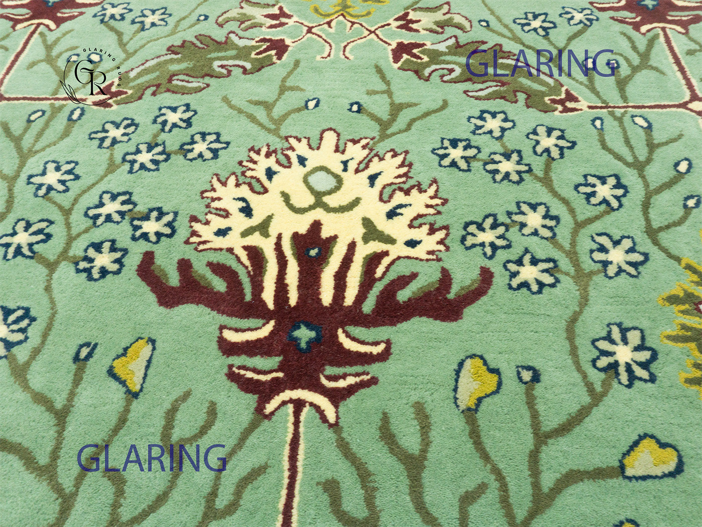 Handmade Wool Oushak Rug | Sage Green & Gold Floral Rug