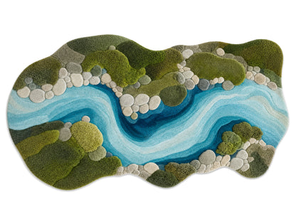 Handmade River Moss Rug | Organic Green & Blue Wool Area Rug
