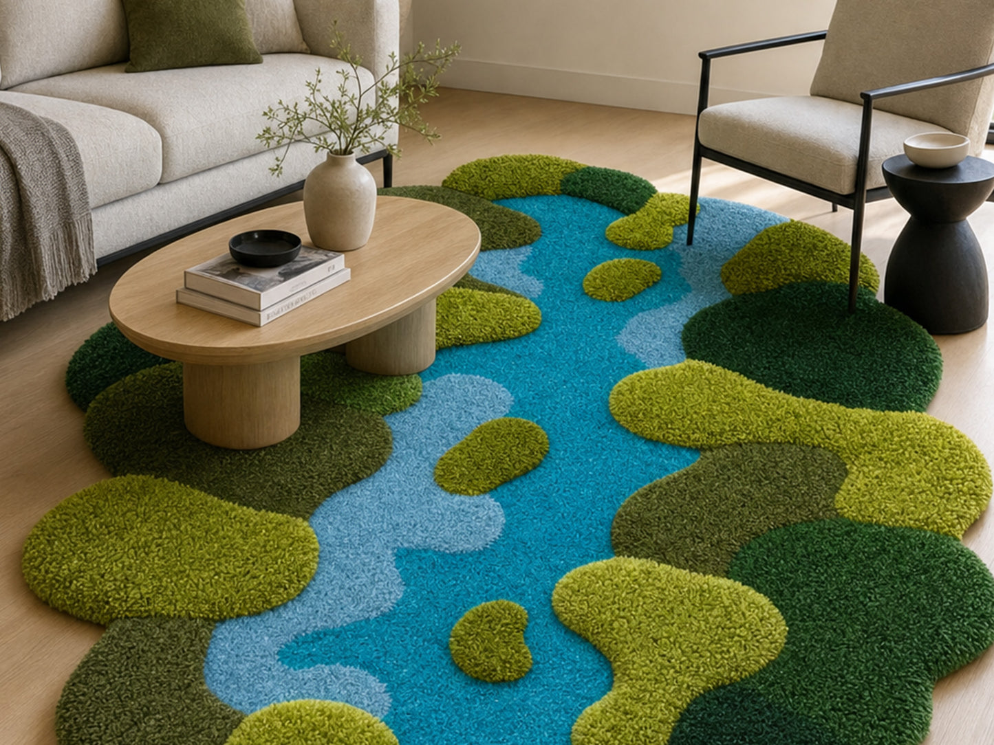 Moss Green Abstract Organic Shape: Hand Tufted Wool Rug (Copy)