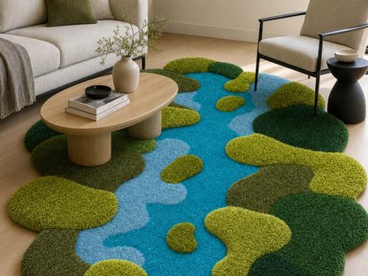 Moss Green Abstract Organic Shape: Hand Tufted Wool Rug (Copy)